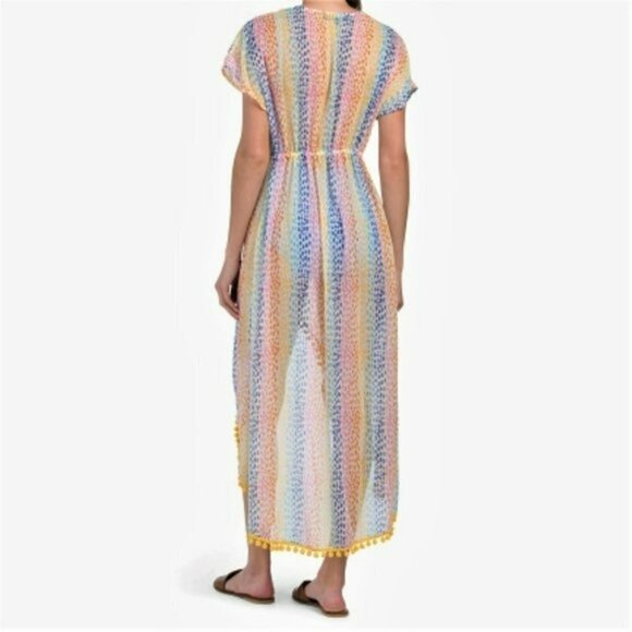 NWT AMERICA & BEYOND Semi-Sheer Cheetah Rainbow Stripes Cover-Up Dress - Picture 3 of 6